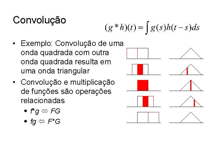 Convolução • Exemplo: Convolução de uma onda quadrada com outra onda quadrada resulta em