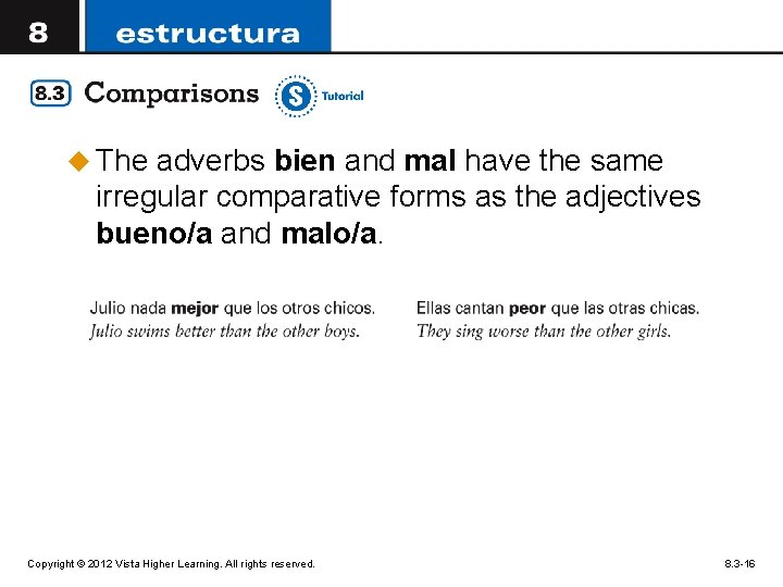 u The adverbs bien and mal have the same irregular comparative forms as the