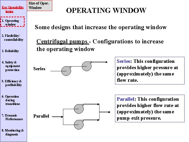 Key Operability issues 1. Operating window 2. Flexibility/ controllability 3. Reliability 4. Safety &