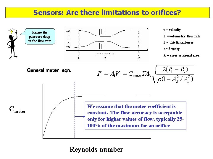 Sensors: Are there limitations to orifices? v = velocity Relate the pressure drop to