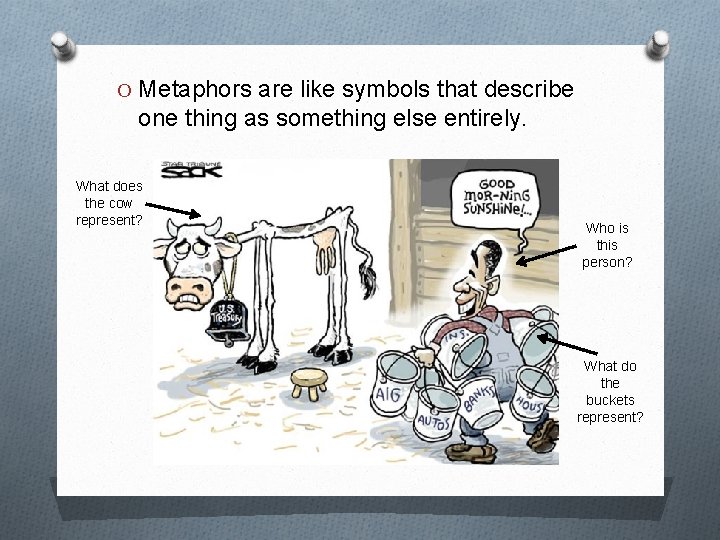 O Metaphors are like symbols that describe one thing as something else entirely. What