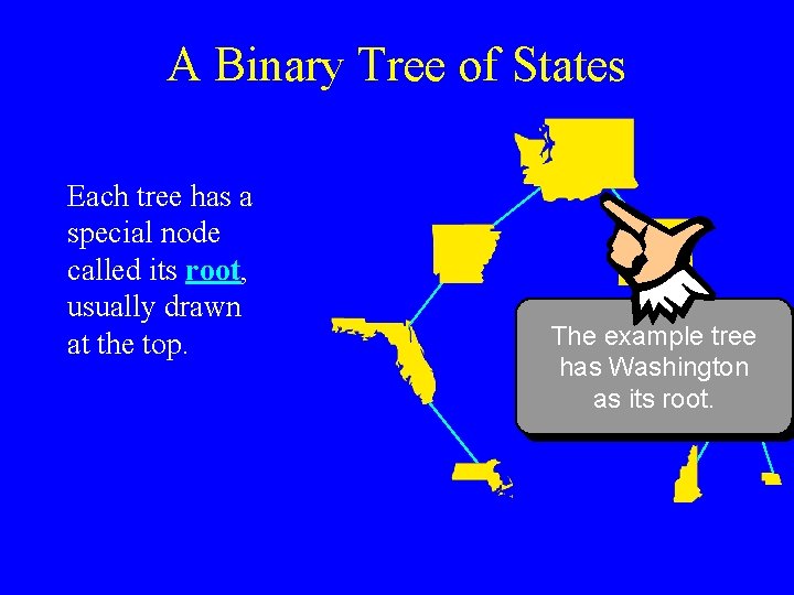 A Binary Tree of States Each tree has a special node called its root,