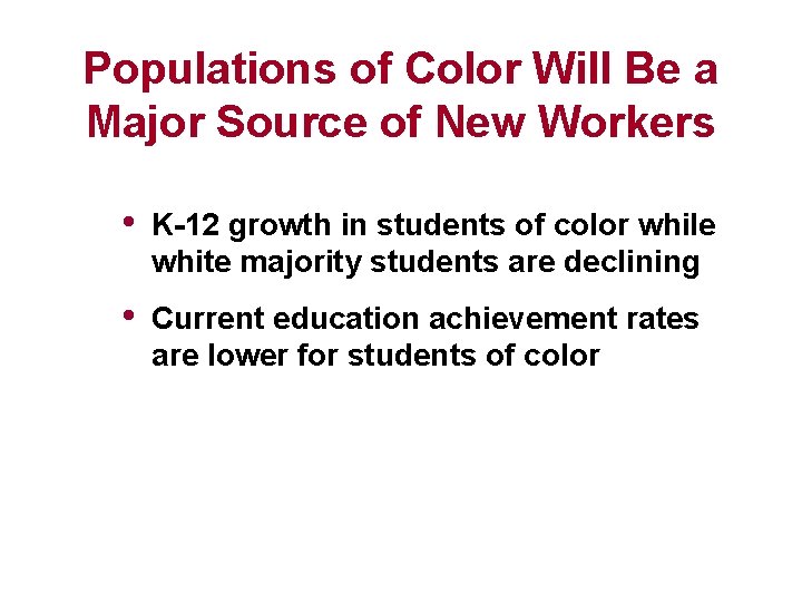 Populations of Color Will Be a Major Source of New Workers • K-12 growth