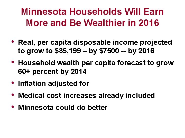 Minnesota Households Will Earn More and Be Wealthier in 2016 • Real, per capita