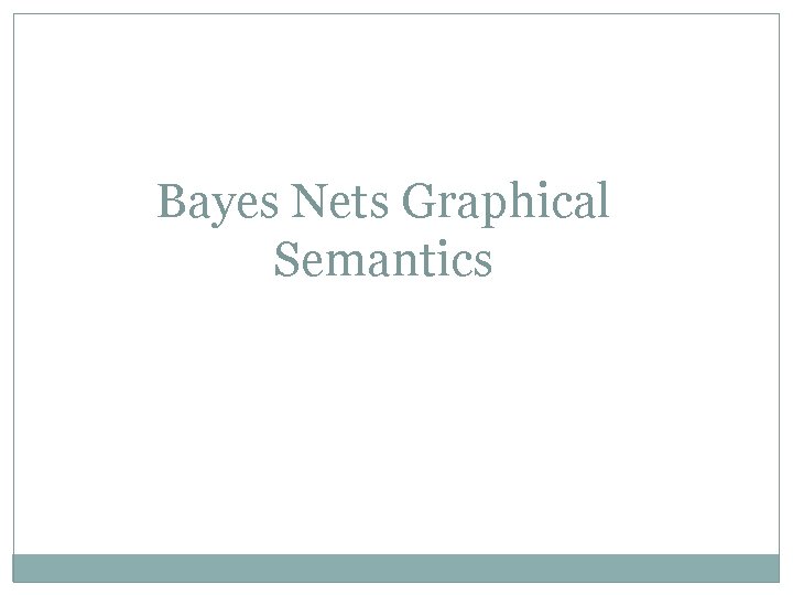 Bayes Nets Graphical Semantics 
