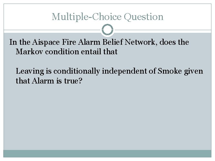Multiple-Choice Question In the Aispace Fire Alarm Belief Network, does the Markov condition entail