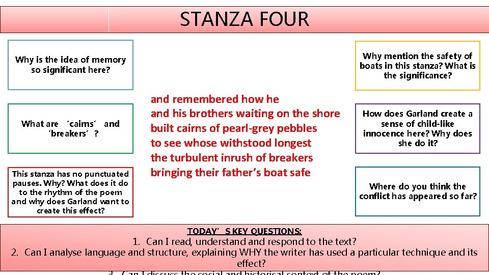 STANZA FOUR Why mention the safety of boats in this stanza? What is the