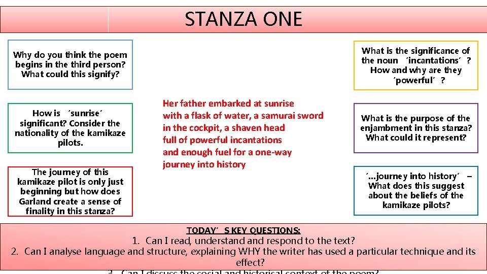 STANZA ONE What is the significance of the noun ‘incantations’? How and why are
