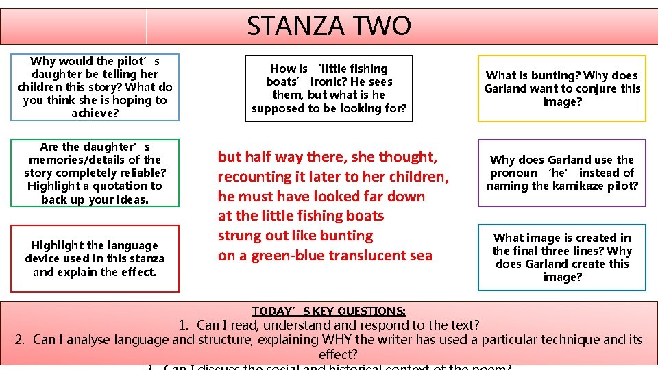 STANZA TWO Why would the pilot’s daughter be telling her children this story? What