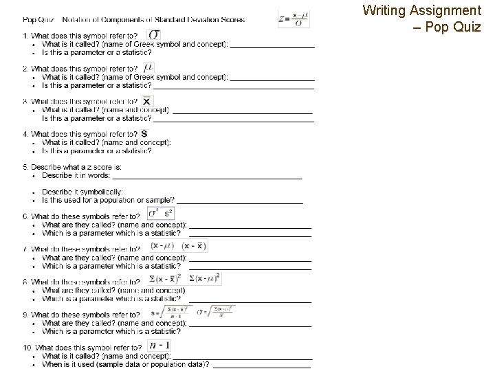 Writing Assignment – Pop Quiz 