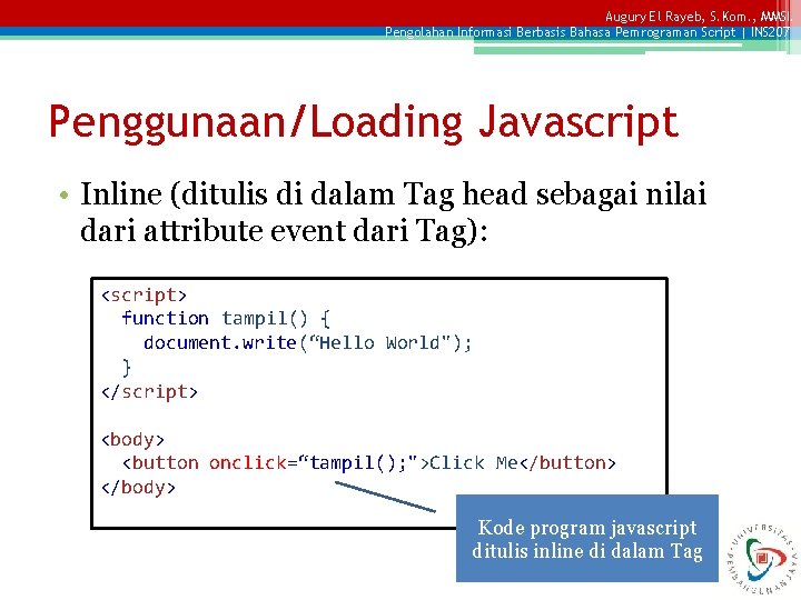 Pengolahan Informasi Berbasis Bahasa Pemrograman Script HTML Basic