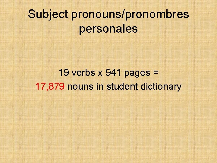 Subject pronouns/pronombres personales 19 verbs x 941 pages = 17, 879 nouns in student