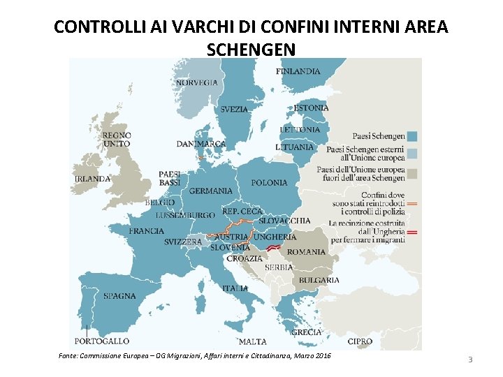 CONTROLLI AI VARCHI DI CONFINI INTERNI AREA SCHENGEN Fonte: Commissione Europea – DG Migrazioni,