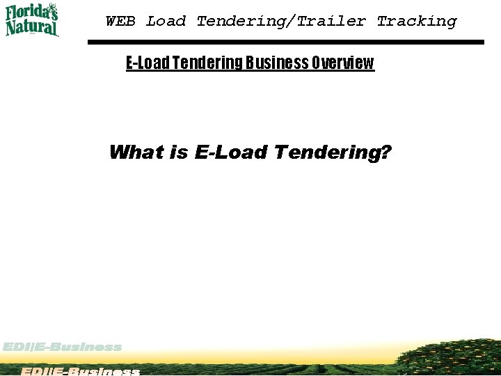 WEB Load Tendering/Trailer Tracking E-Load Tendering Business Overview What is E-Load Tendering? 