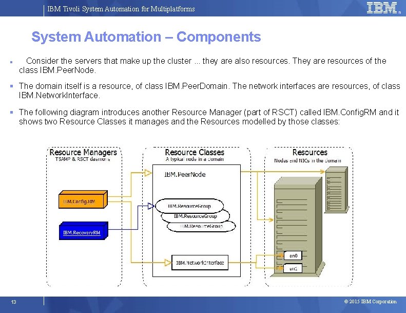 IBM Tivoli System Automation for Multiplatforms System Automation – Components Consider the servers that