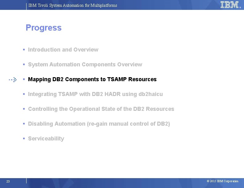 IBM Tivoli System Automation for Multiplatforms Progress Introduction and Overview System Automation Components Overview