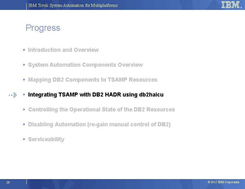 IBM Tivoli System Automation for Multiplatforms Progress Introduction and Overview System Automation Components Overview