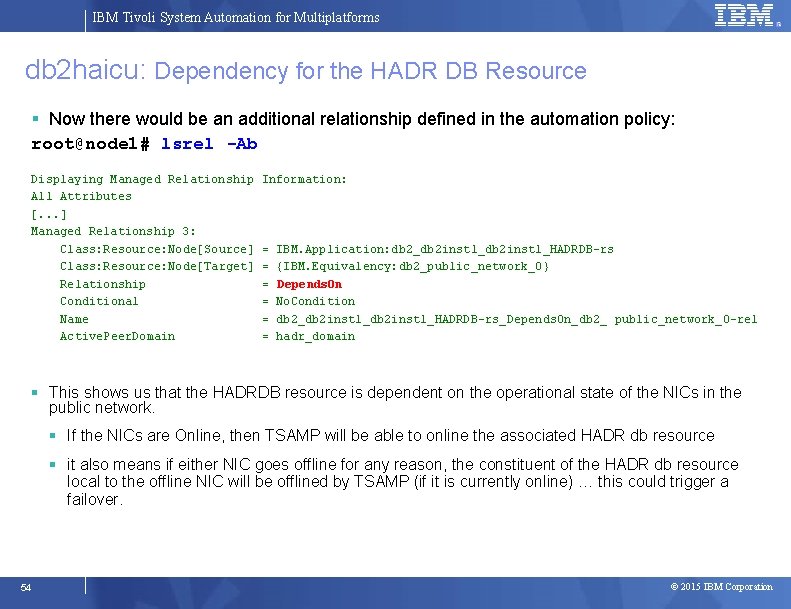 IBM Tivoli System Automation for Multiplatforms db 2 haicu: Dependency for the HADR DB
