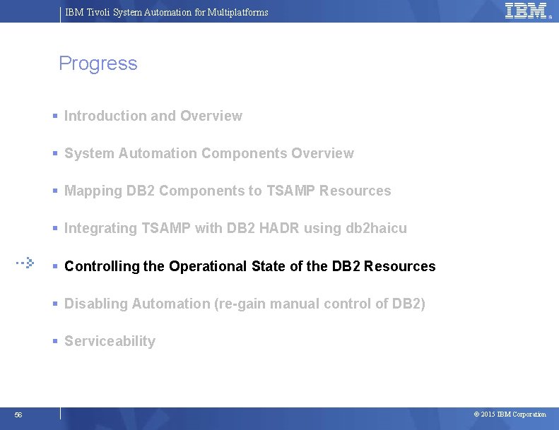 IBM Tivoli System Automation for Multiplatforms Progress Introduction and Overview System Automation Components Overview