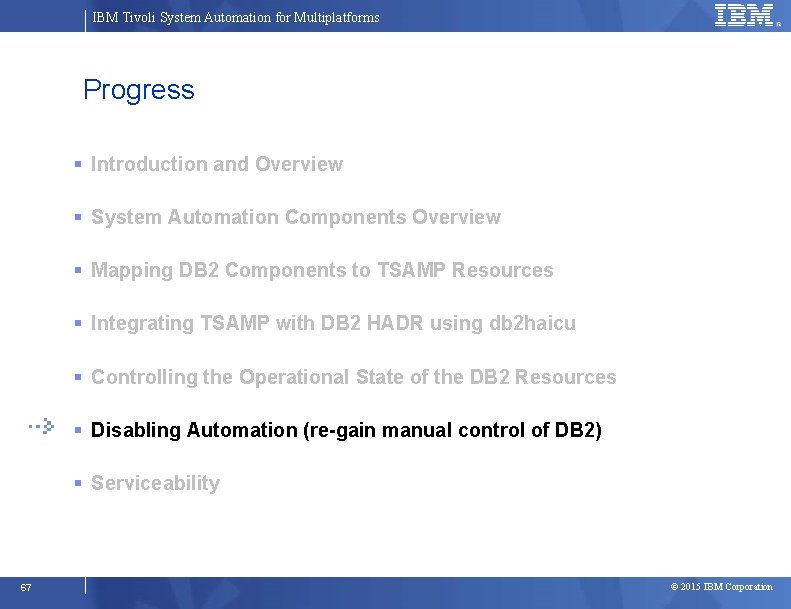 IBM Tivoli System Automation for Multiplatforms Progress Introduction and Overview System Automation Components Overview