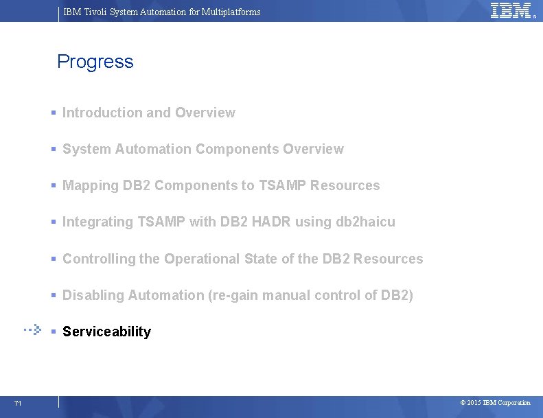 IBM Tivoli System Automation for Multiplatforms Progress Introduction and Overview System Automation Components Overview