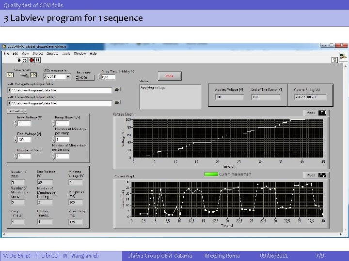 Quality test of GEM foils 3 Labview program for 1 sequence V. De Smet