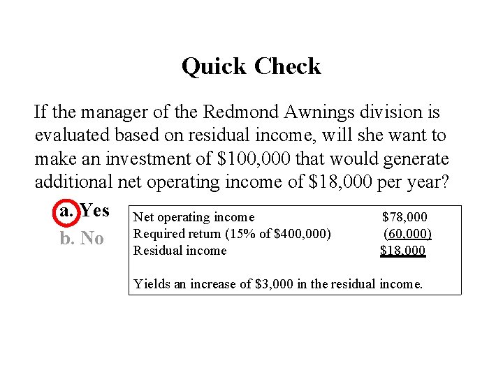 Quick Check If the manager of the Redmond Awnings division is evaluated based on