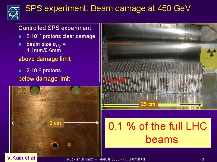 SPS experiment: Beam damage at 450 Ge. V Controlled SPS experiment l l 8