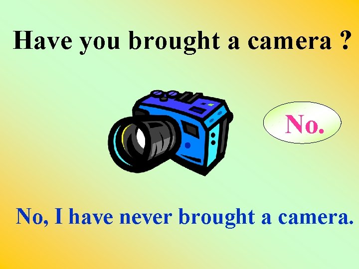 Have you brought a camera ? No. No, I have never brought a camera.