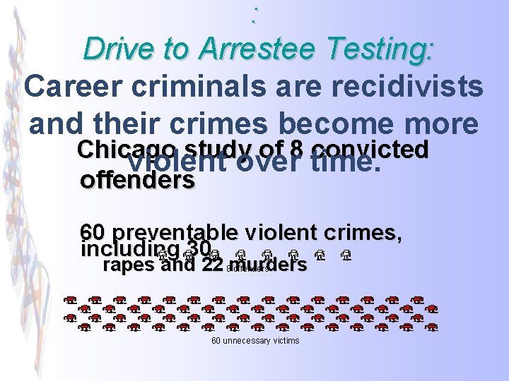: Drive to Arrestee Testing: Career criminals are recidivists and their crimes become more