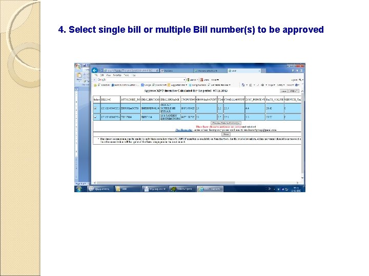 4. Select single bill or multiple Bill number(s) to be approved 