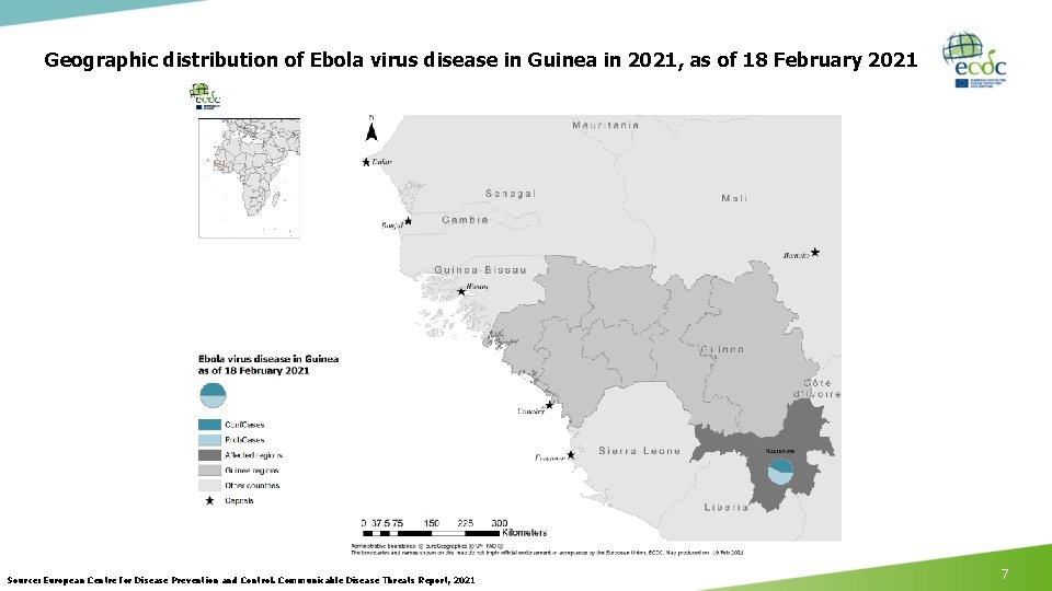 Geographic distribution of Ebola virus disease in Guinea in 2021, as of 18 February