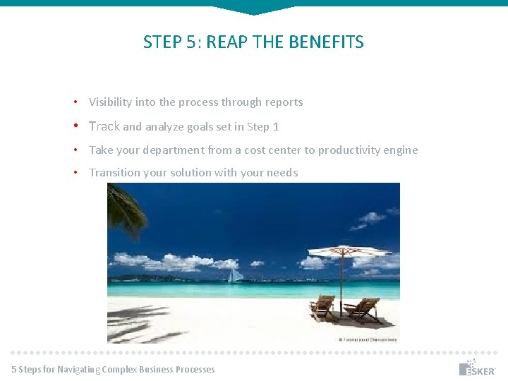 STEP 5: REAP THE BENEFITS • Visibility into the process through reports • Track