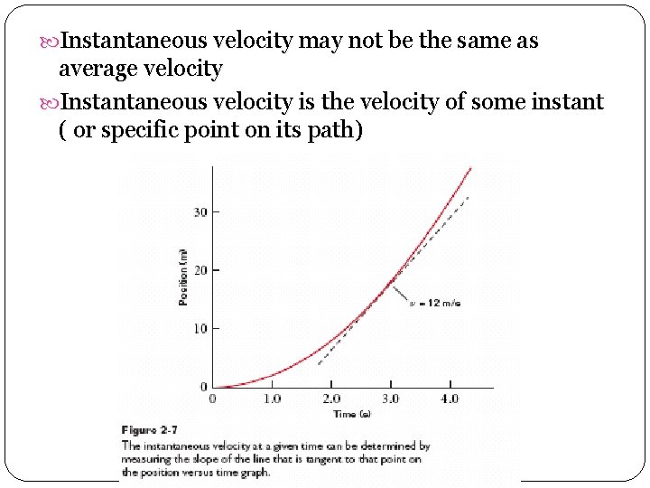  Instantaneous velocity may not be the same as average velocity Instantaneous velocity is