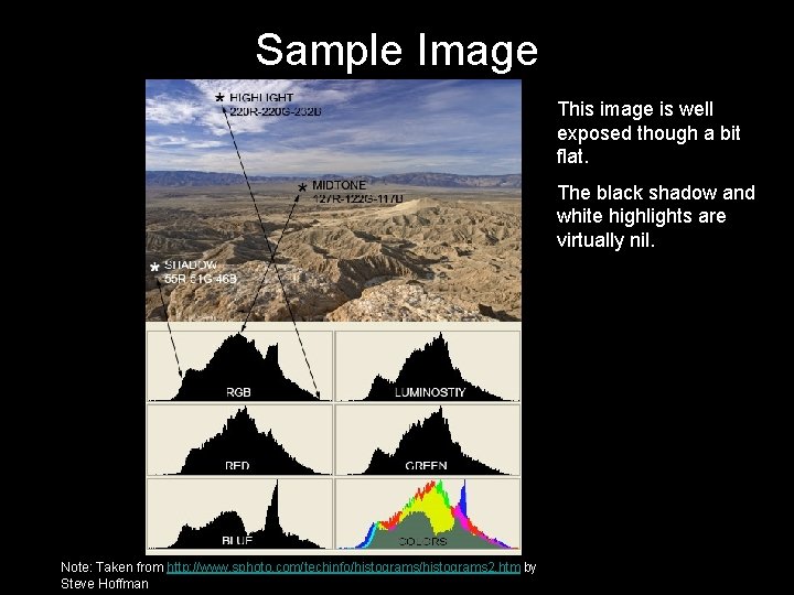 Sample Image This image is well exposed though a bit flat. The black shadow