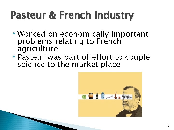 Pasteur & French Industry Worked on economically important problems relating to French agriculture Pasteur