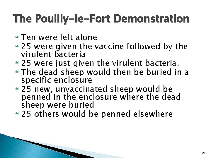 The Pouilly-le-Fort Demonstration Ten were left alone 25 were given the vaccine followed by