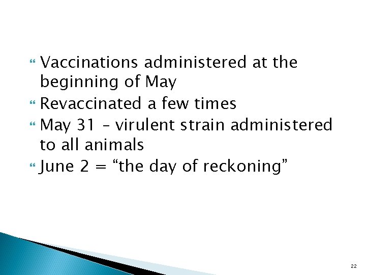 Vaccinations administered at the beginning of May Revaccinated a few times May 31 –
