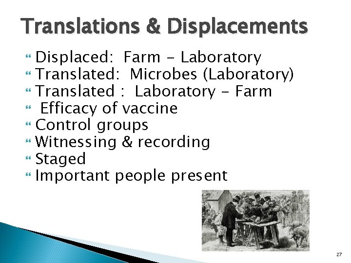 Translations & Displacements Displaced: Farm - Laboratory Translated: Microbes (Laboratory) Translated : Laboratory -