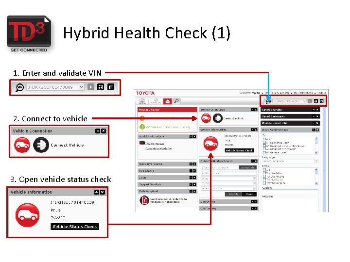 Hybrid Health Check (1) 1. Enter and validate VIN 2. Connect to vehicle 3.