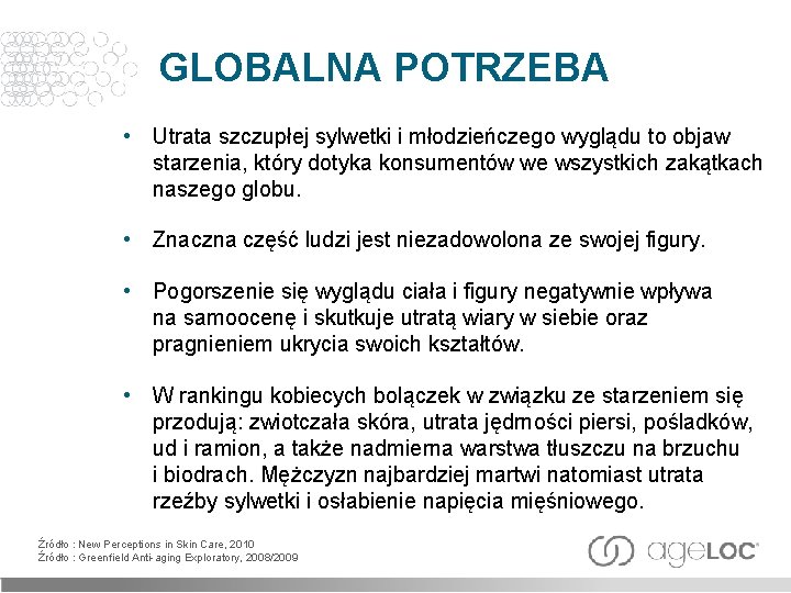 GLOBALNA POTRZEBA • Utrata szczupłej sylwetki i młodzieńczego wyglądu to objaw starzenia, który dotyka