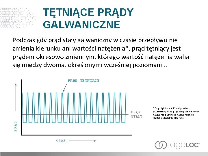 TĘTNIĄCE PRĄDY GALWANICZNE Podczas gdy prąd stały galwaniczny w czasie przepływu nie zmienia kierunku