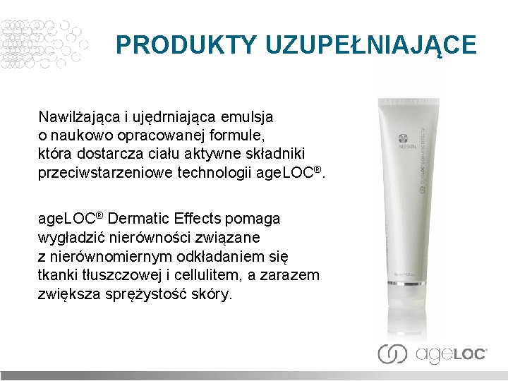 PRODUKTY UZUPEŁNIAJĄCE Nawilżająca i ujędrniająca emulsja o naukowo opracowanej formule, która dostarcza ciału aktywne