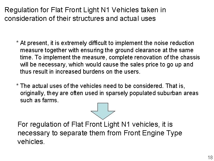 Regulation for Flat Front Light N 1 Vehicles taken in consideration of their structures