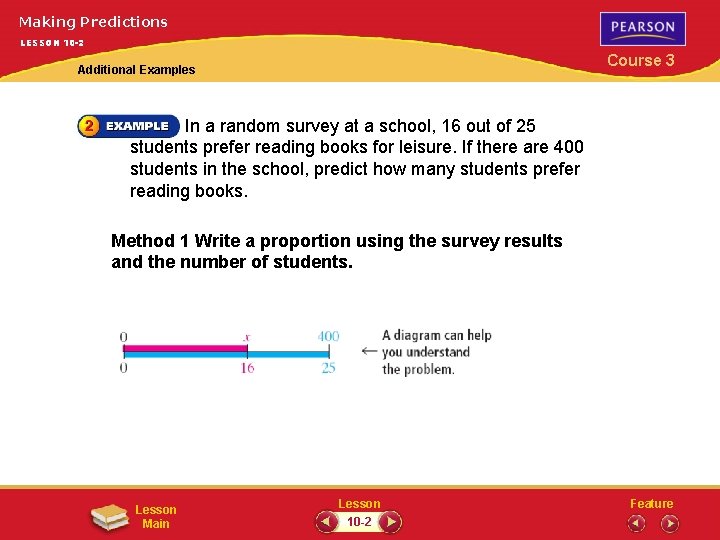 Making Predictions LESSON 10 -2 Course 3 Additional Examples In a random survey at