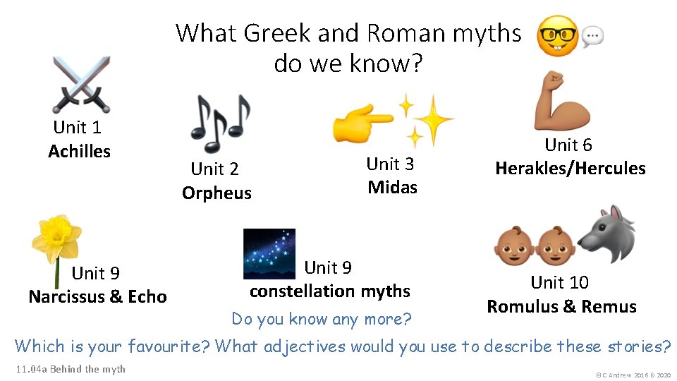 What Greek and Roman myths do we know? Unit 1 Achilles Unit 9 Narcissus