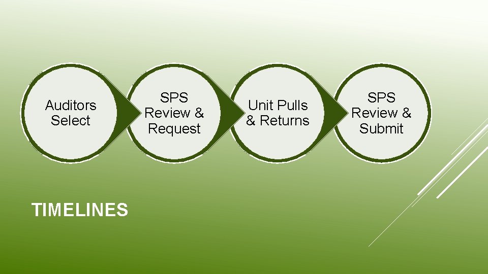 Auditors Select TIMELINES SPS Review & Request Unit Pulls & Returns SPS Review &