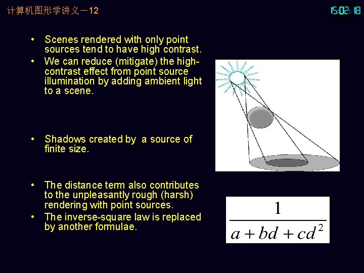 计算机图形学讲义－12 • Scenes rendered with only point sources tend to have high contrast. •