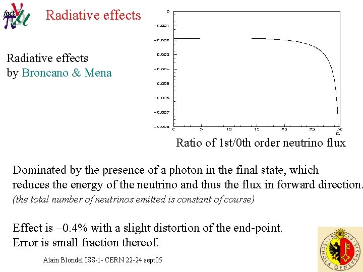 Radiative effects by Broncano & Mena Ratio of 1 st/0 th order neutrino flux