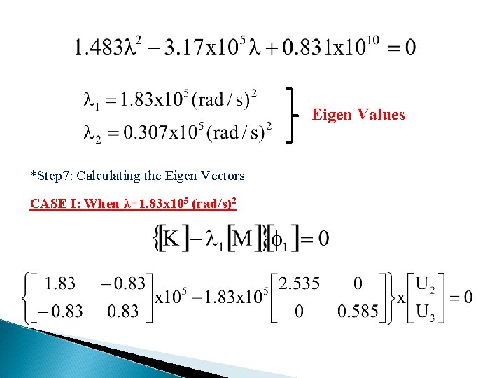 Eigen Values *Step 7: Calculating the Eigen Vectors CASE I: When λ=1. 83 x